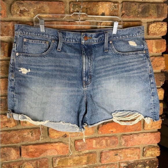 Madewell Pants - Madewell Women's Size 33 High-Rise Denim Shorts Distressed Blue Raw Hem